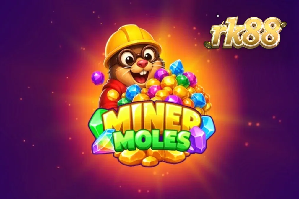 Tampilan visual slot Miner Moles dengan tema tambang kartun